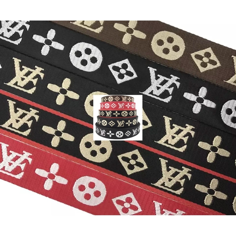 Custom Logo Woven Jacquard Strap Webbing in Black Color for 38mm Nylon Shoulder Strap
