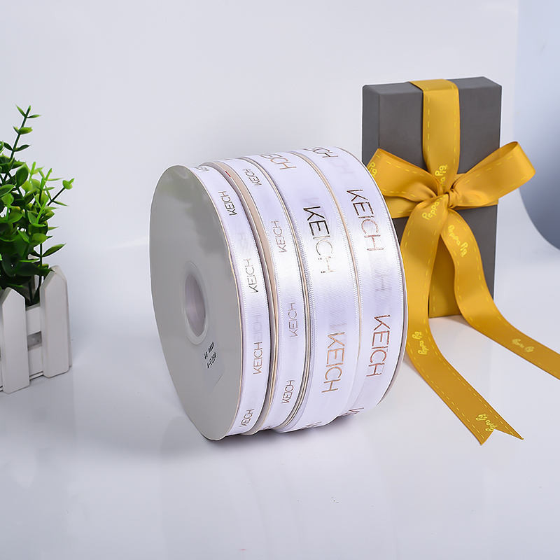 1 Inch Satin Ribbons Customized Colorful Logo Printing with Gold Foil Embellishment