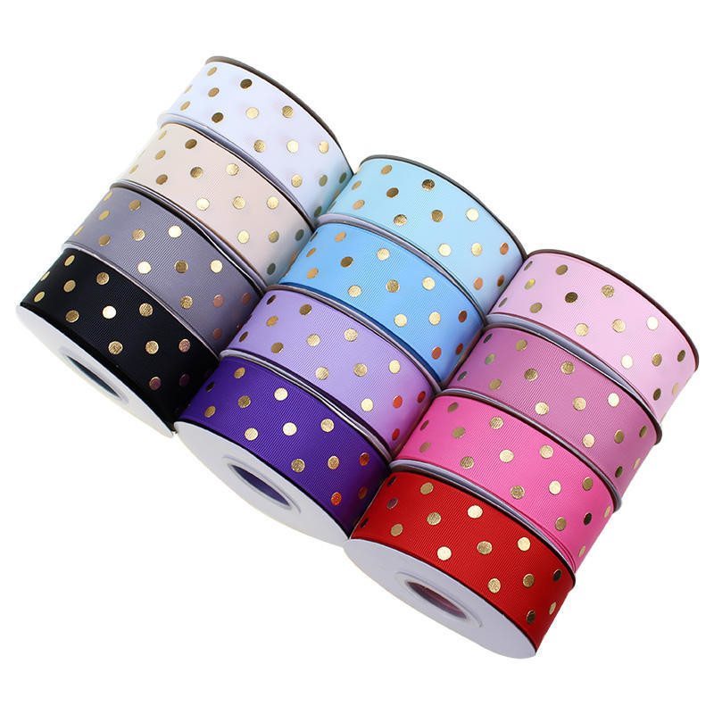 OEM Accepted 1.5 Inch Custom Printed Gold Foil Polka Dot Grosgrain Ribbon 38mm for Hair Bow/Gift Wrapping