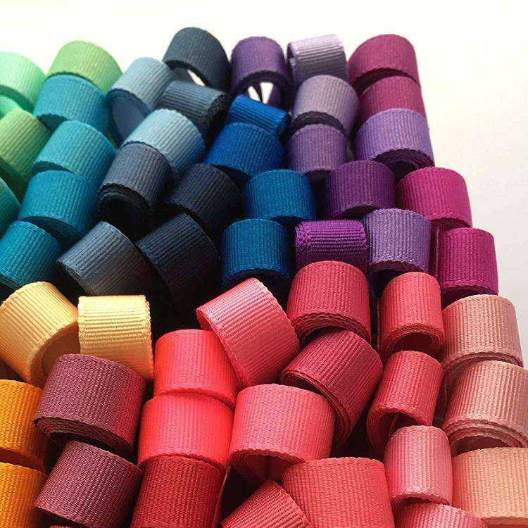 6mm-40mm 196 Color Choices Custom Stripe Polyester Grosgrain Ribbon in Satin Fabric